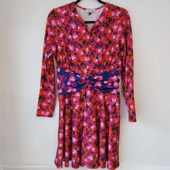 Delfi Collective Morris Dress Red Floral Knee Length Cocktail Formal Women's L - Picture 2 of 8